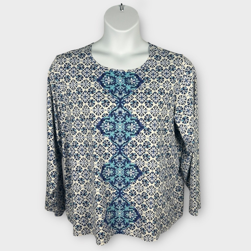 Coastal Lands End Rash Guard 2X Blue Tile Print Long Sleeve Swim Top‎